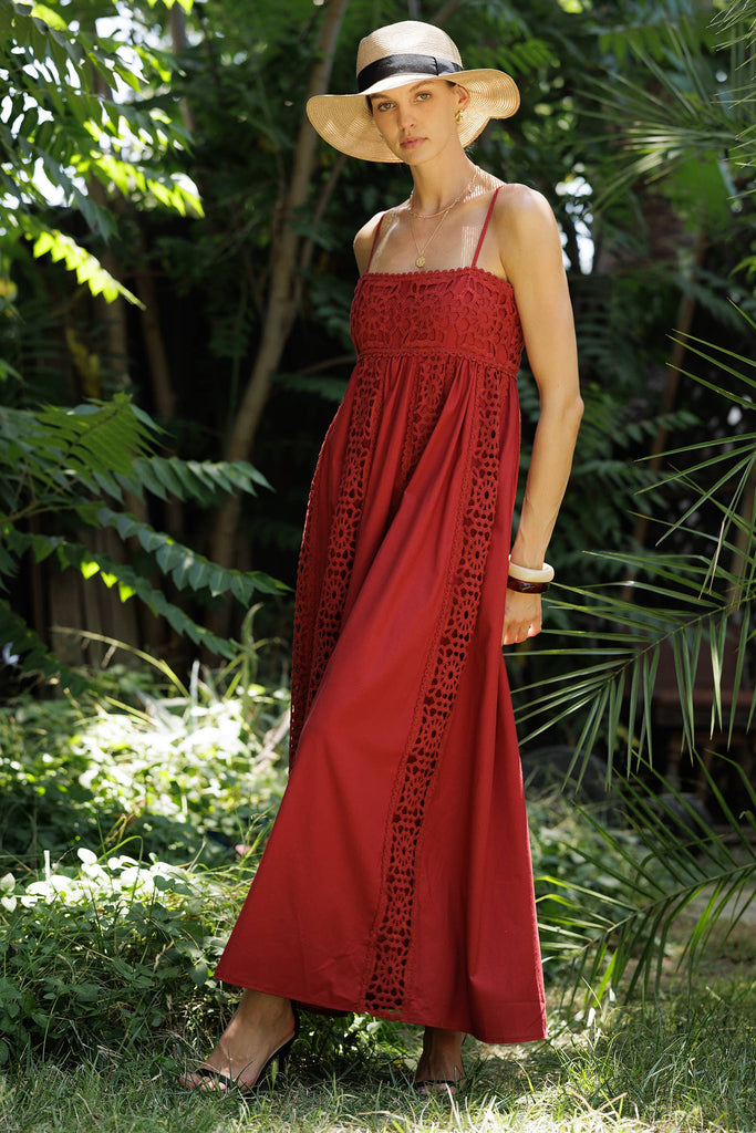 Burgundy Crochet Strap Maxi Dress L / Burgundy