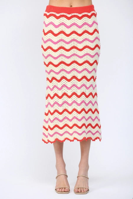 Multicolor Chevron Pattern Open Knit Sweater Skirt
