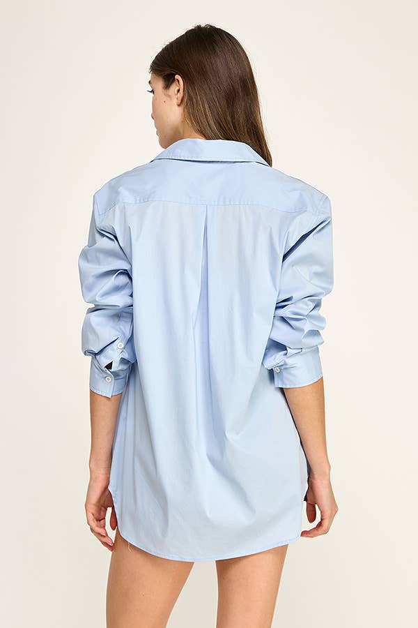 Stretch Poplin Button Collar Shirt Blue