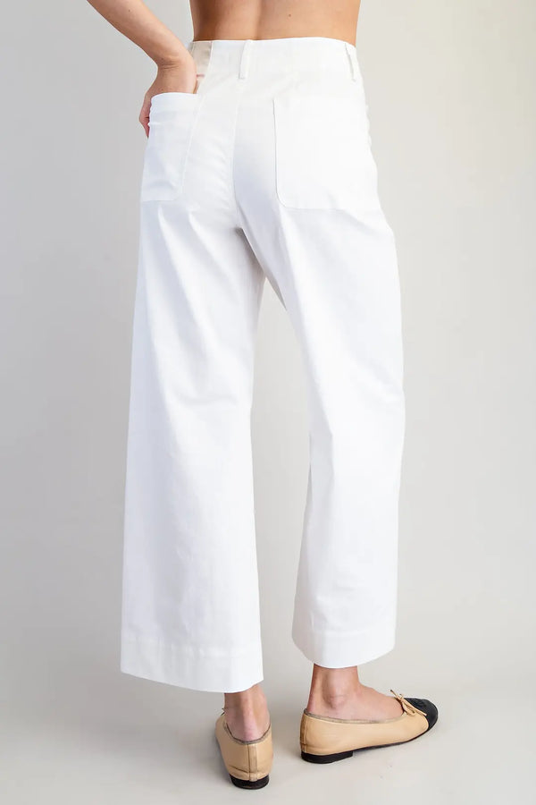 Seaside Scallop Pockets Wide Leg  White Pants