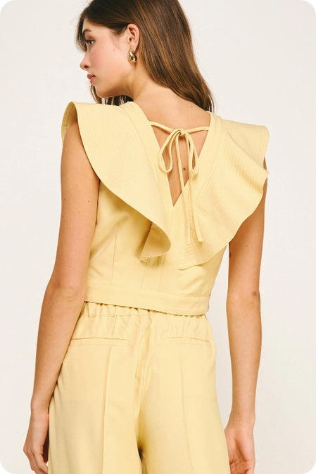 Butter Scotch Ruffle V-Neck Stitch  Detail Top