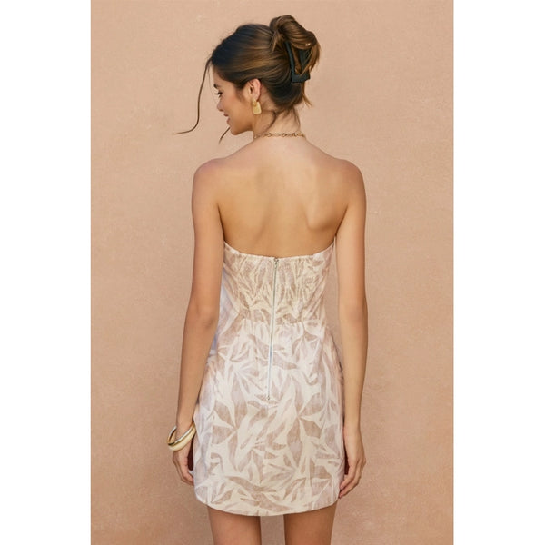 Driftwood Dreams Button Placket Strapless Mini Dress