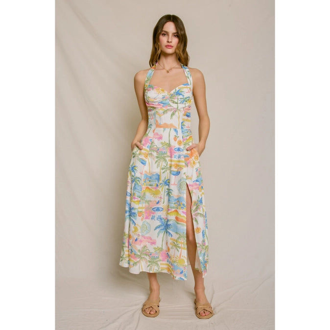 Coastline Beachy Halter Midi Dress