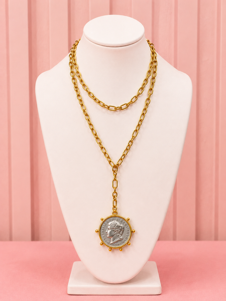 Empress Aurelia Coin Drop Long Necklace