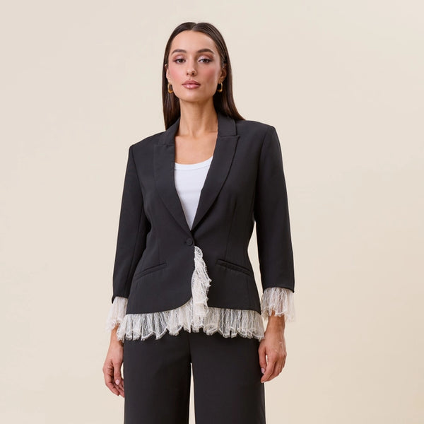 Midnight Romance Lace Trim Blazer
