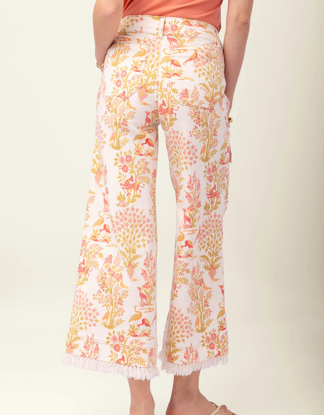 Pritchard Wide Leg Fringe Pull On Jean Castillo Toile Cream