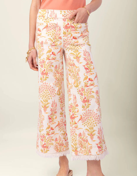 Pritchard Wide Leg Fringe Pull On Jean Castillo Toile Cream