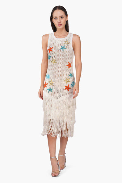 Coastal Patch Crochet Embellished Fringe Dress