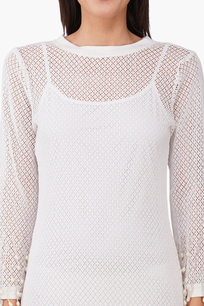 White Pearl Fringes Bodycon Dress