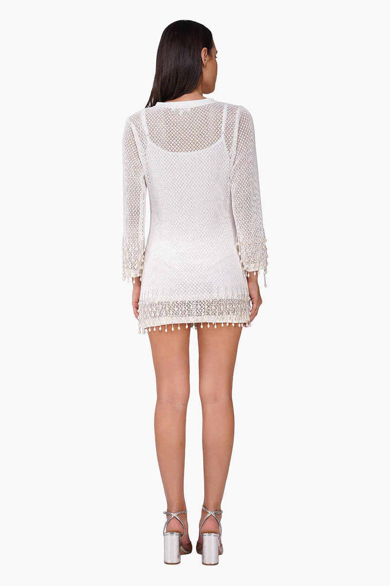 White Pearl Fringes Bodycon Dress