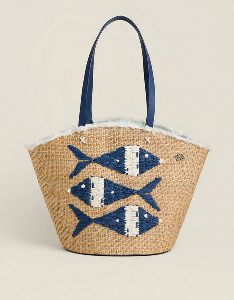 Straw Fringe Tote Flagler Resort Fish