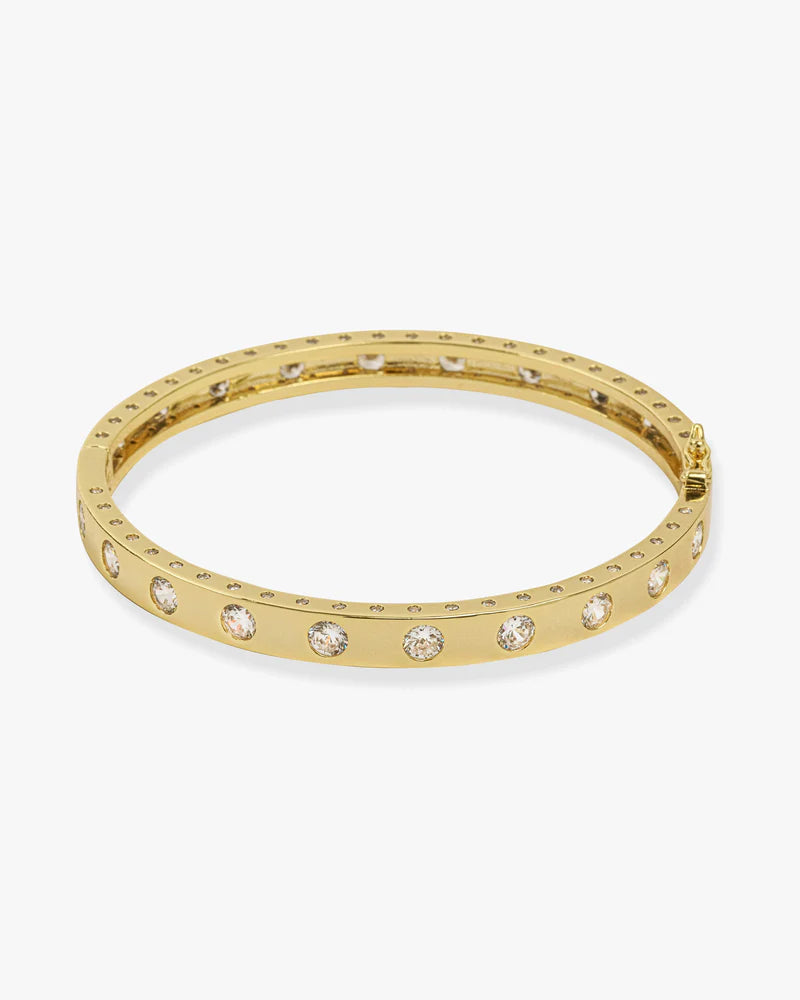 Ashley Hinge Cuff bracelet with round simulated diamonds, perfect for women's boutique clothing and summer collection outfits.