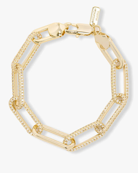 Carrie Pavé Chain Link Bracelet in 18k gold plated brass, perfect for women's boutique jewelry and summer collection accessories.