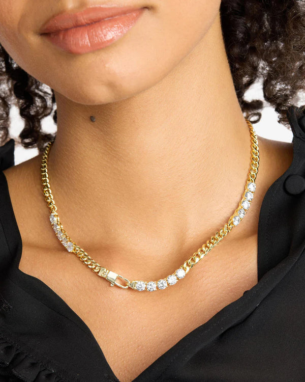 Baby Julian's Obsessed with Diamonds Necklace, a chic 18k gold plated piece with simulated diamonds, ideal for women's jewelry.