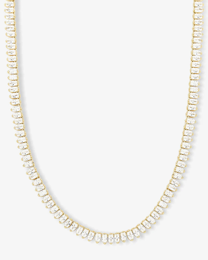 Stunning women's tennis necklace with marquise-style simulated diamonds, perfect for summer collection and everyday wear.