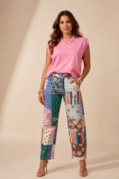 Patchwork Paradise Barrel Pants
