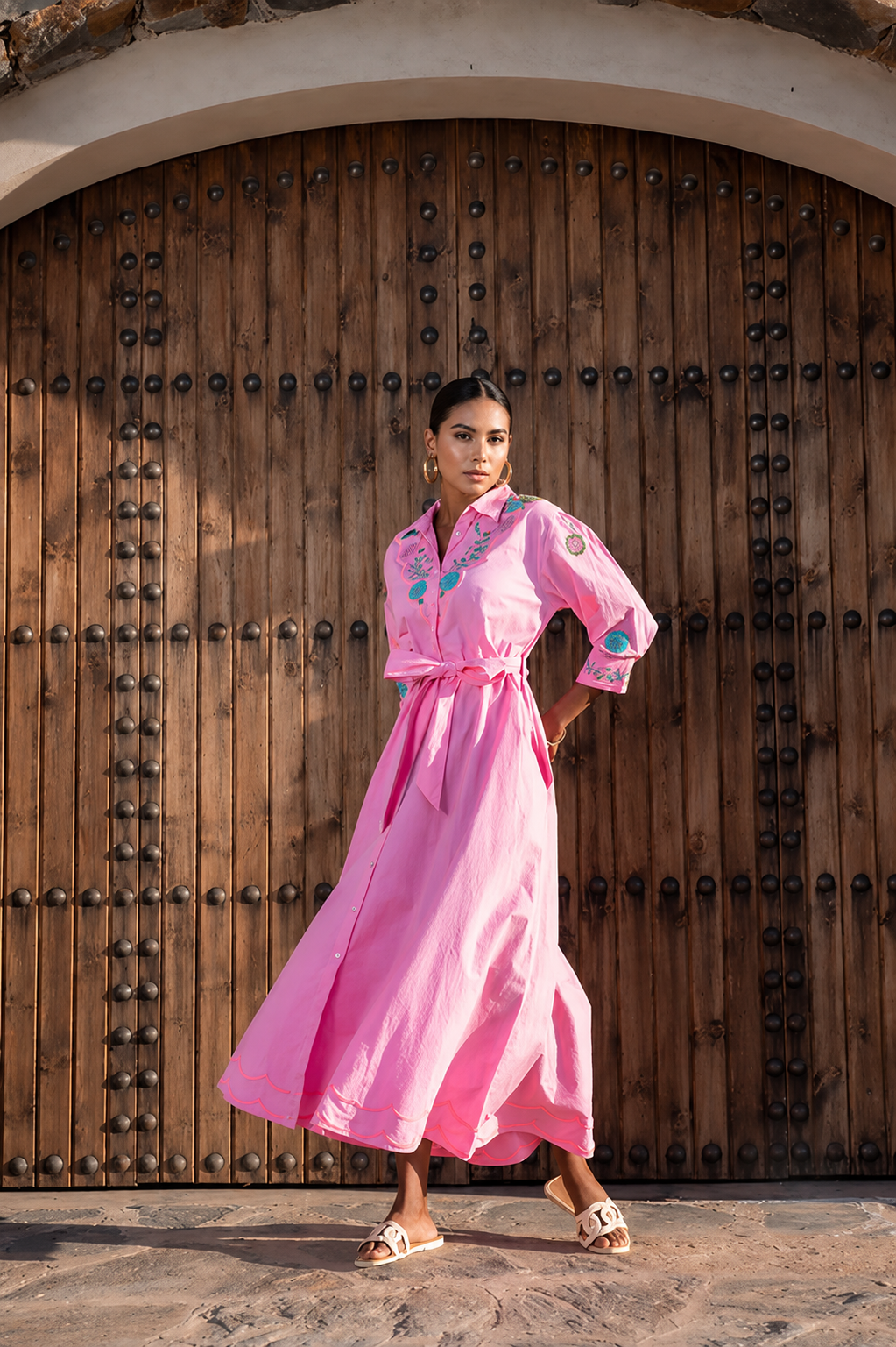Palm Beach Pink Embroidered Maxi Dress
