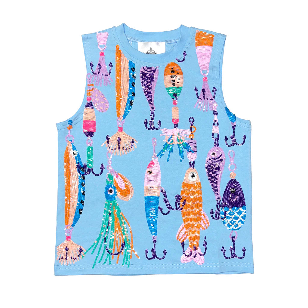 Multi Color Sequin Fishing Bait Sleeveless Top