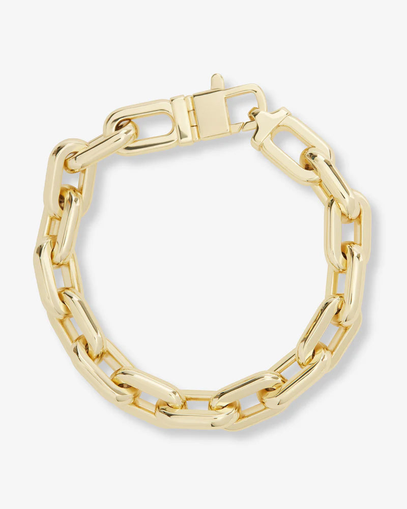 Frankie Chain Bracelet in gold, perfect statement jewelry for women's boutique clothing and summer collection outfits.