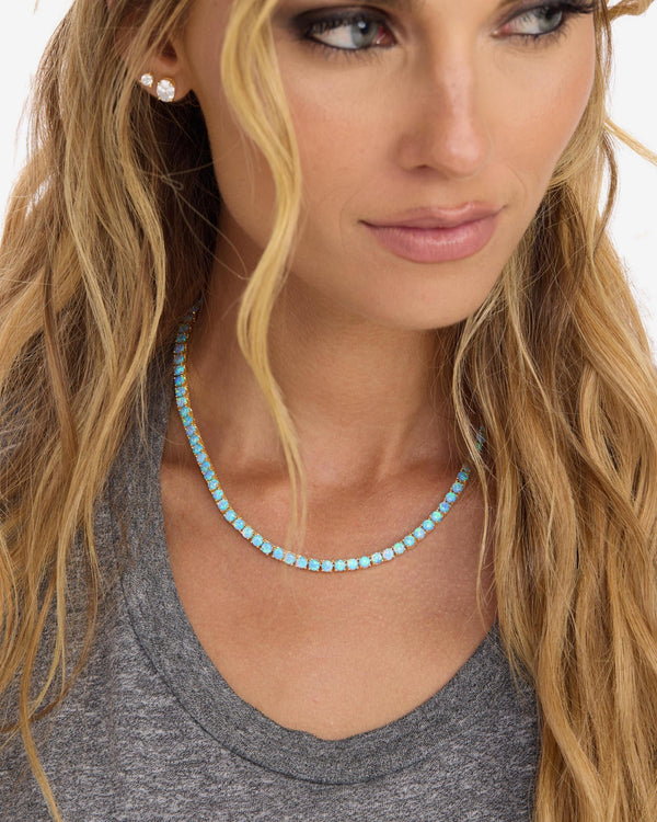 Grand Heiress Blue Opal Tennis Necklace 16'