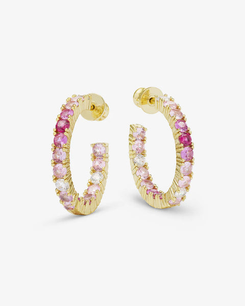 Heiress Ombré Hoops featuring pink sapphire stones, ideal women's jewelry for boutique fashion and summer collection.