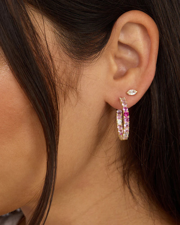 Stylish Heiress Ombre Hoops with pink sapphires, perfect for women's jewelry and boutique summer collection outfits.