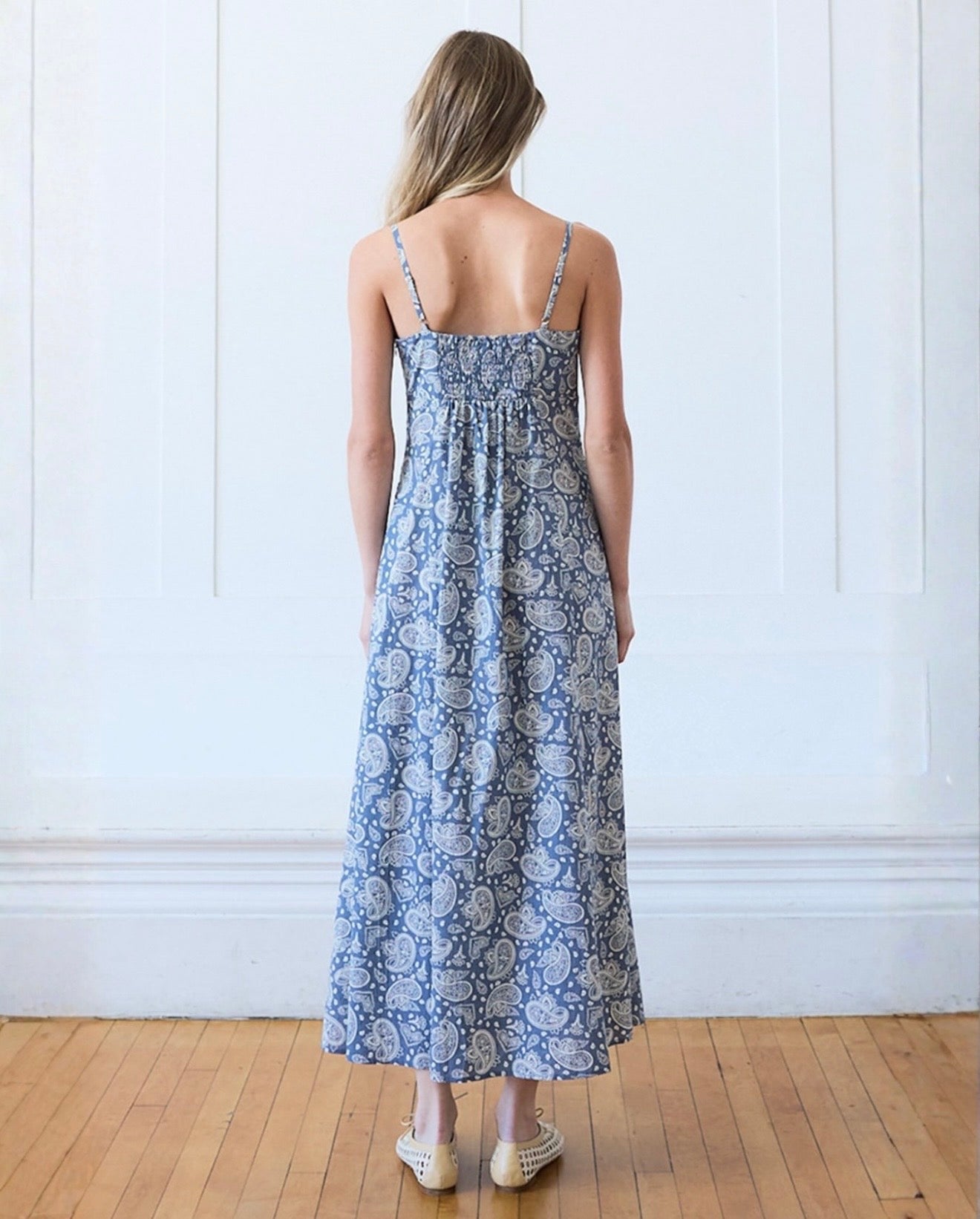 Blue Coastal Paisley Midi Dress
