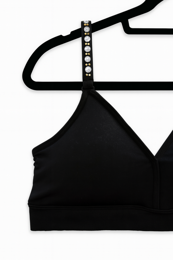 New Plunge Black Bra w/2 Tone Studs
