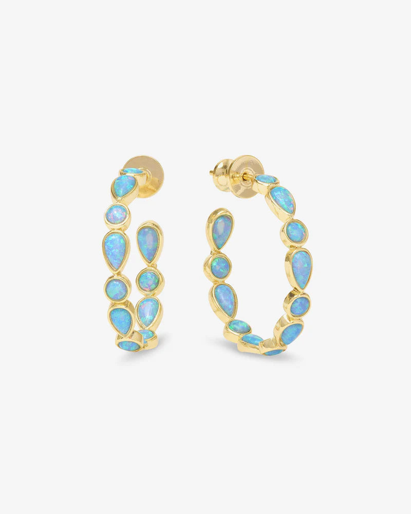 Stylish Isla Hoops 1" earrings with simulated opals, perfect for summer collection boutique & women's jewelry.