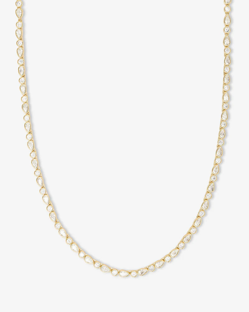 Isla Tennis Necklace featuring simulated diamonds, ideal for resort wear dresses and summer collection boutique.