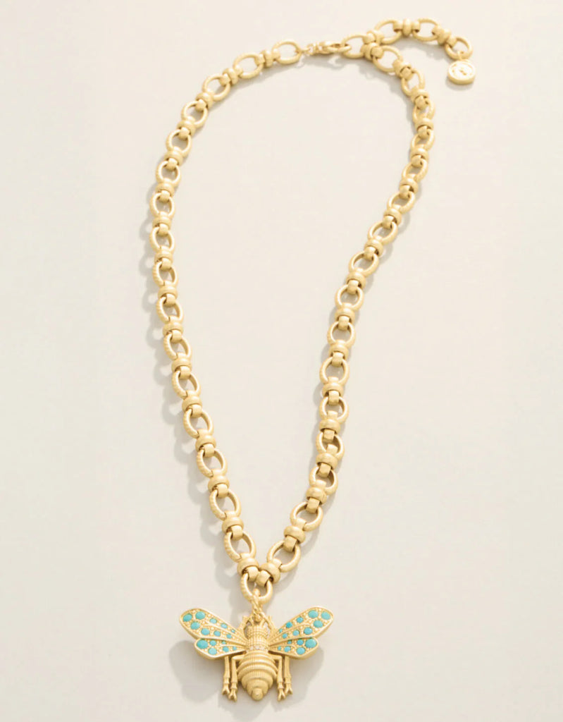 Vintage Bee Chunky Necklace 18" Turquoise