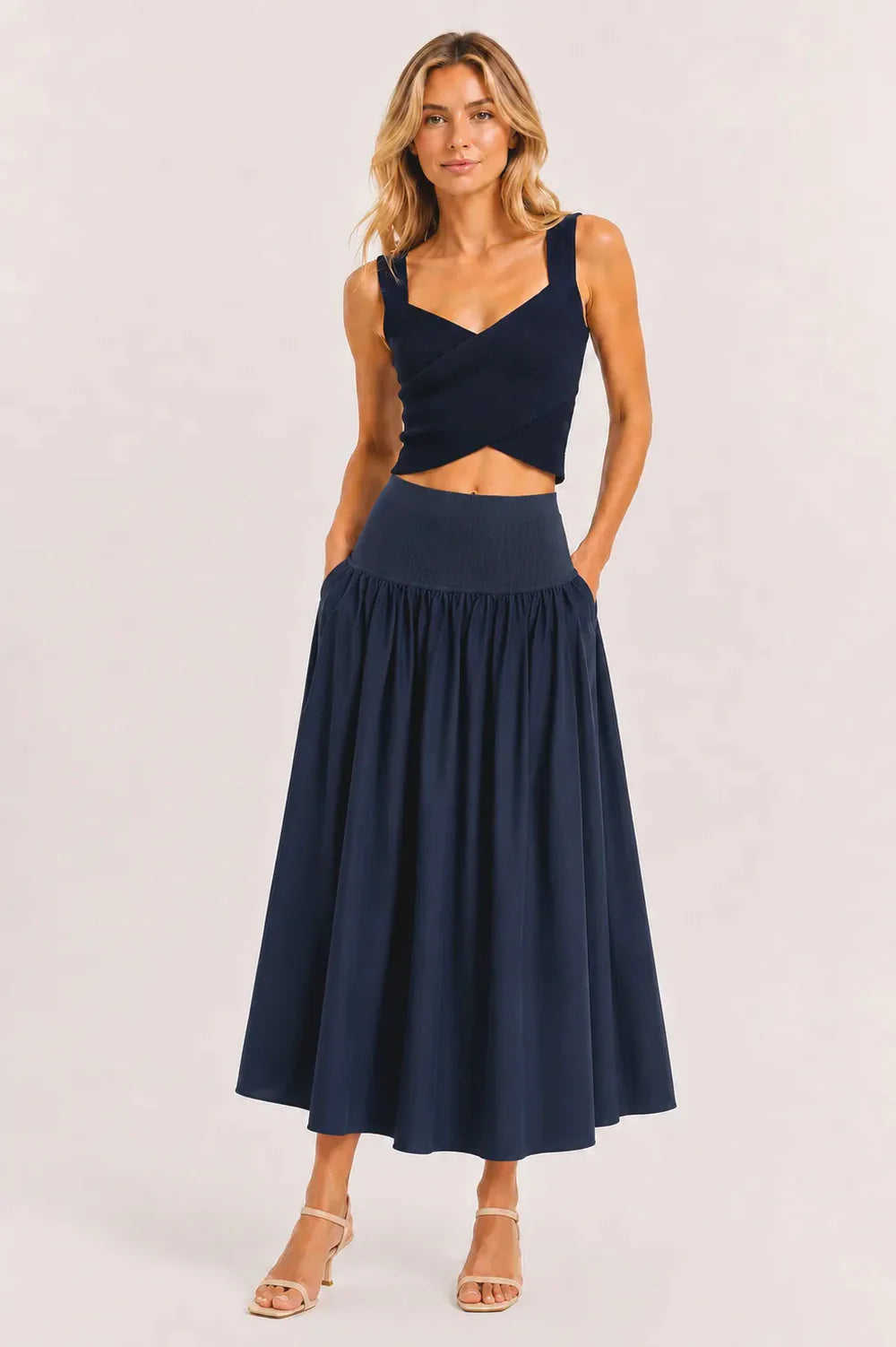 Selene Navy Mixed Media Skirt
