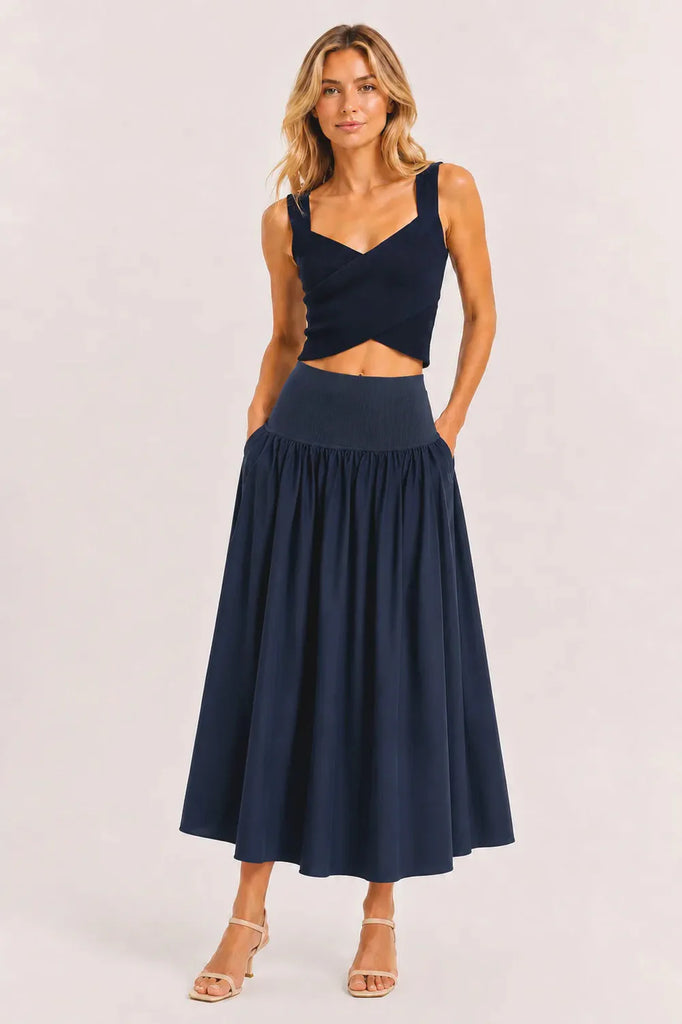 Selene Navy Mixed Media Skirt