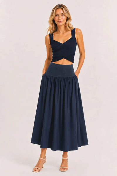 Selene Navy Mixed Media Skirt