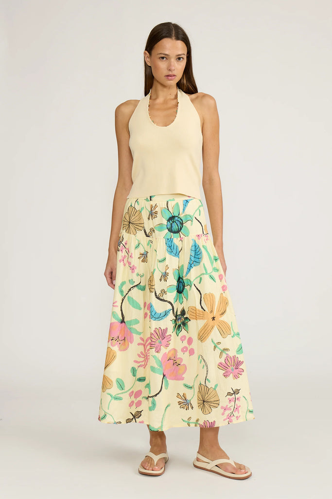 Bianca Drop Waist Skirt - Yellow Floral