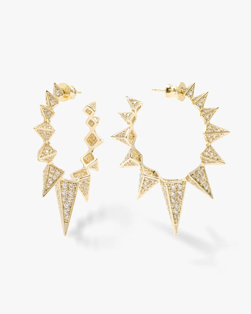 Mama Gabriella Pave Spiked Hoops in 18k gold plating, featuring simulated diamonds, perfect for summer collection boutique.