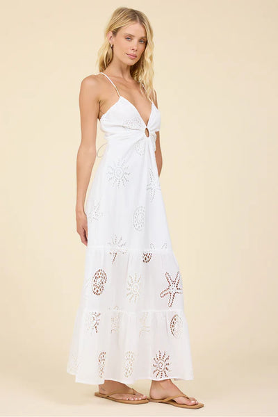 White Ocean Eyelet Cutout Thin Strap Maxi Dress