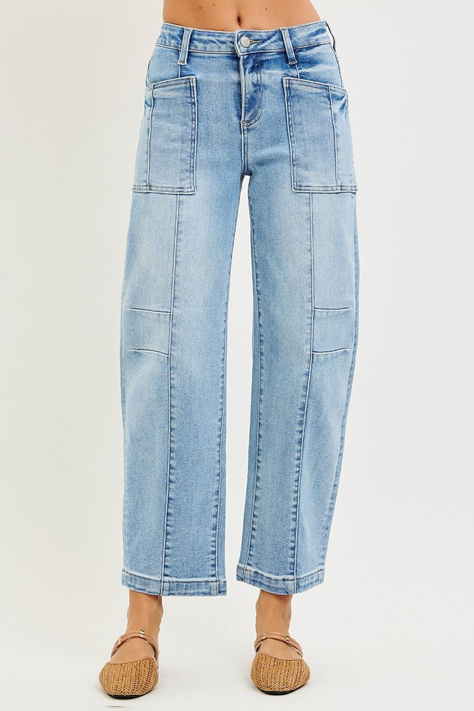Slouchy Ankle Boyfriend Jeans w/Patch Pockets