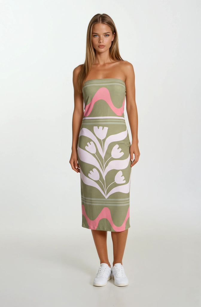 Pink & Lime Fern Strapless Dress