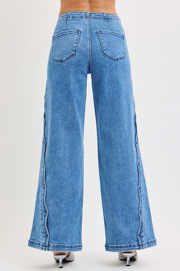Hi Rise Wide Leg with Scalloped Edge on Side
