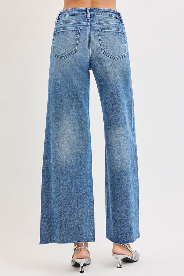 Hi Rise Ankle Wide Jeans Front Flap Patch Pocket