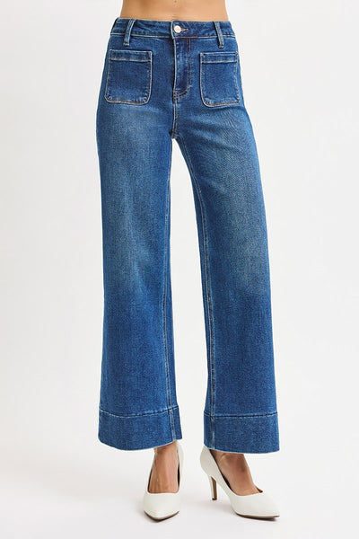 High Rise Crop Wide leg Front Patch Pocket Jeans