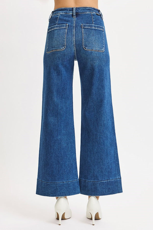 High Rise Crop Wide leg Front Patch Pocket Jeans