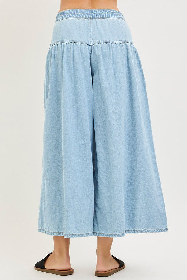 Elastic Waist Slouchy Culottes Denim