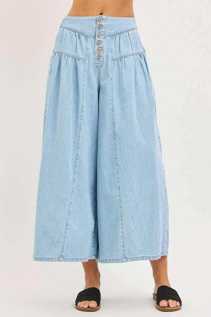 Elastic Waist Slouchy Culottes Denim