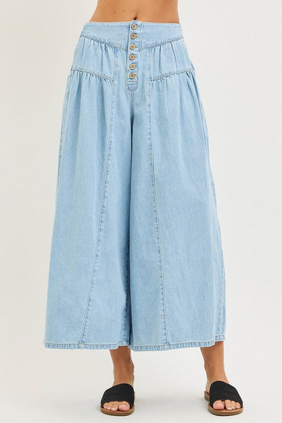 Elastic Waist Slouchy Culottes Denim