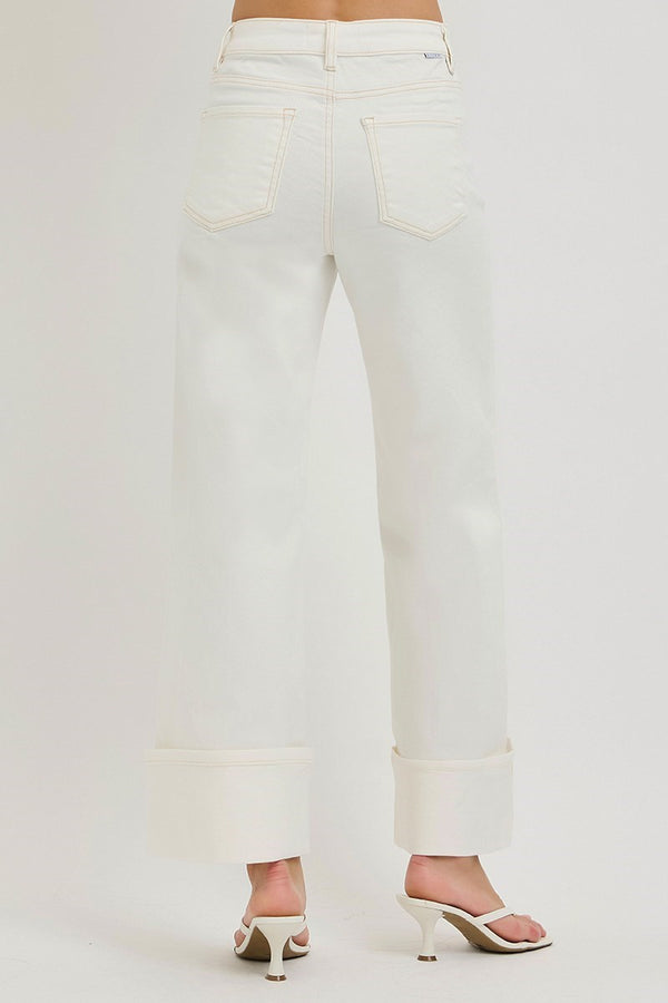 Cream Tummy Control Hi Rise Crop Wide Cuff Hem
