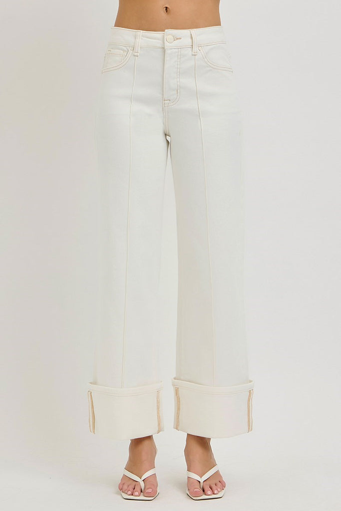 Cream Tummy Control Hi Rise Crop Wide Cuff Hem