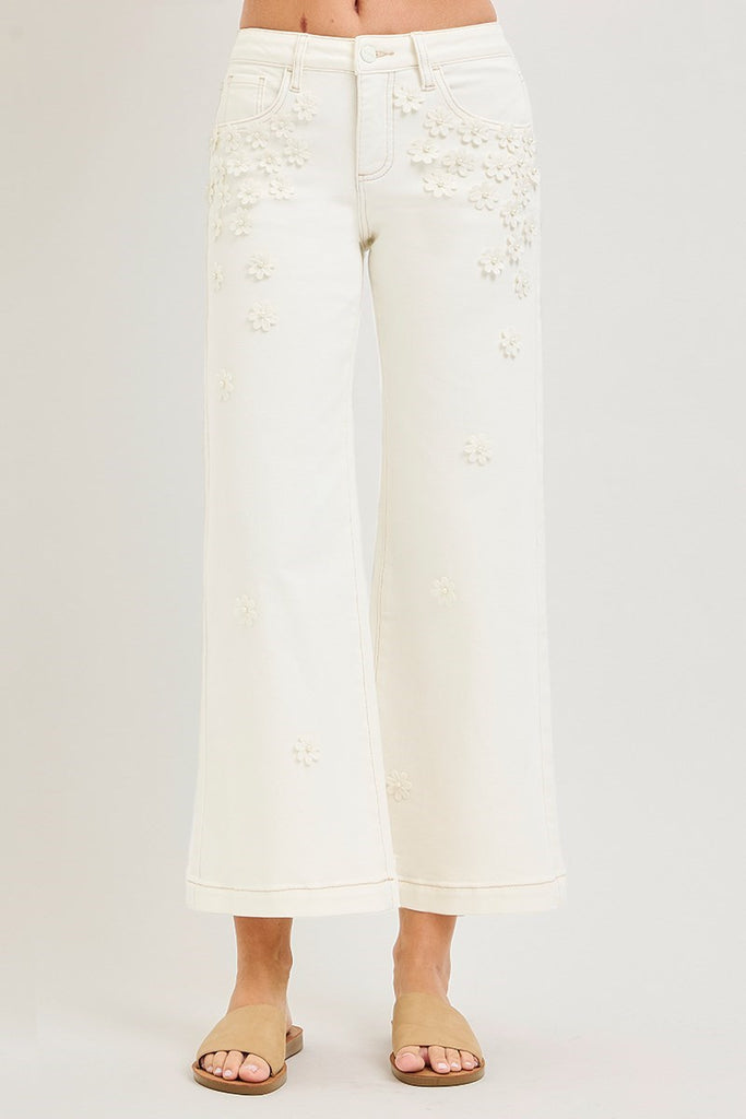 Mid Rise Crop Wide leg 3D Flower Detail