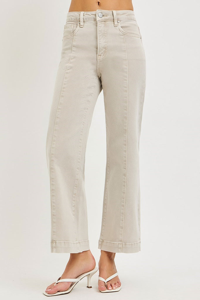 Almond Tummy Control High Rise Crop Wide Leg Jeans